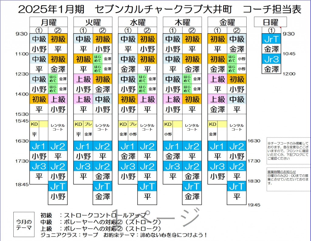 １月担当表